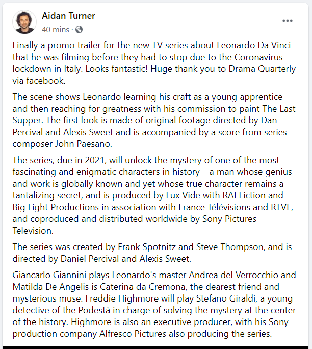 Primul trailer al unui serial despre Leonardo da Vinci, chiar de ziua sa de naștere. Ce actor va juca rolul maestrului