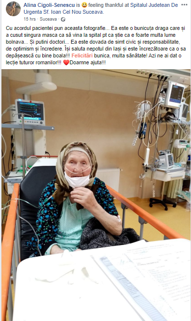 O bunicuță i-a impresionat pe medicii de la Spitalul Județean din Suceava. Cum s-a prezentat femeia la spital