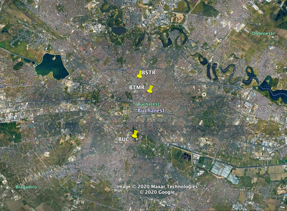Stațiile seismice din București, amplasate de Institutul Național pentru Fizica Pământului (Sursa: INFP) 