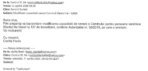 Centrul privat din Galați, unde 20 de oameni au murit de COVID, avea cazați de două ori mai mulți bătrâni decât capacitatea. Pe 22 aprilie, Ministerul Muncii a dublat-o din condei