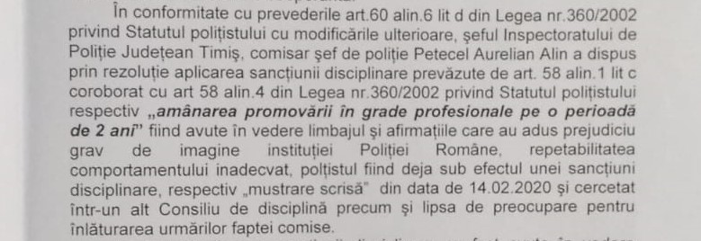 IPJ Timiș recunoaște, după cinci zile, că l-a demis pe polițistul care a denunțat „planul de amenzi” din starea de urgență. Ce acuzații i se aduc agentului