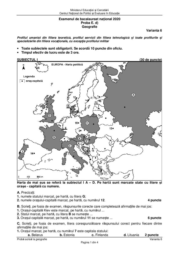 Subiecte și Barem BAC Geografie 2020. Ce Le-a Picat La ...