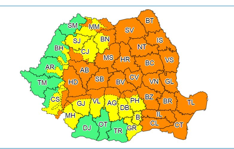 Avertizări meteorologice COD PORTOCALIU ȘI COD GALBEN. Care sunt zonele vizate