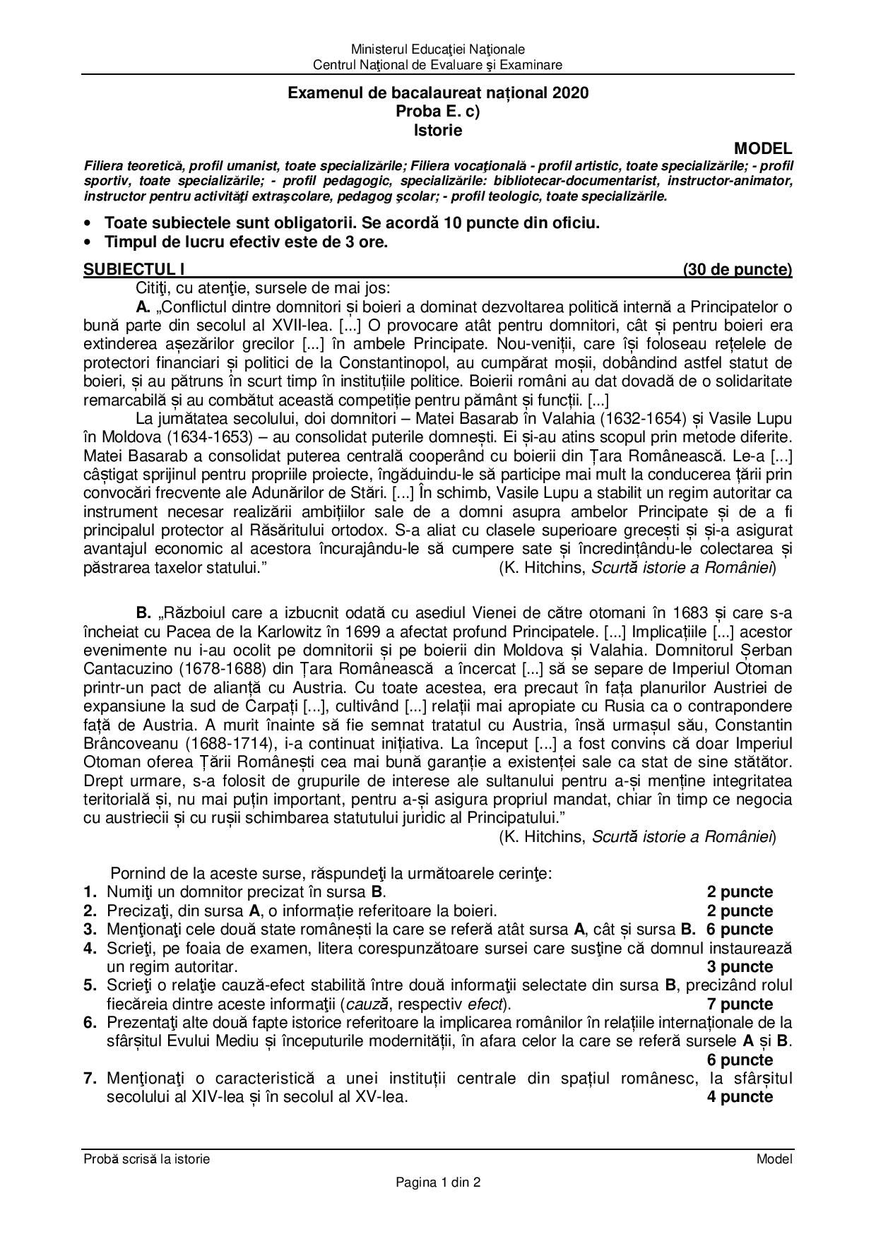 Subiecte BAC Istorie 2020. Ce Au Avut De Rezolvat Elevii | Libertatea