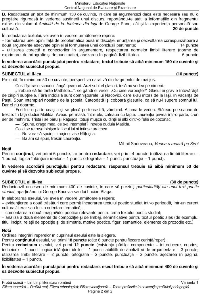 Subiecte bac romana 2020 eseu dintr o comedie subiectul al treilea