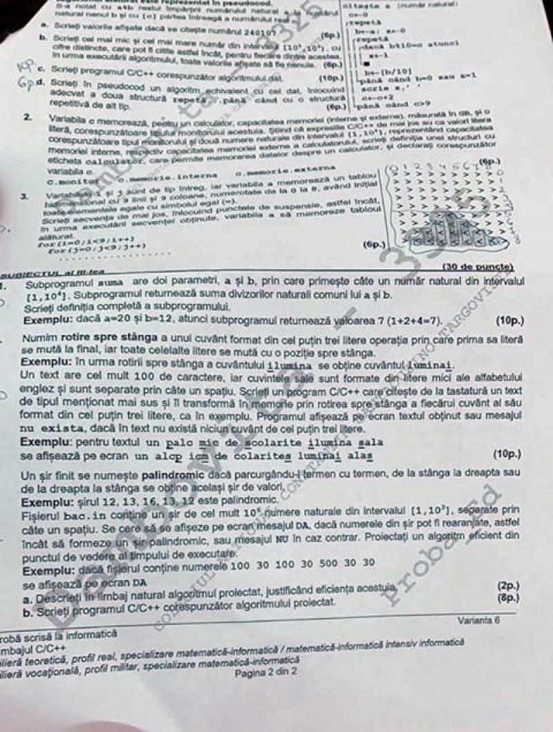 Subiecte BAC 2020. Ce subiecte au avut de rezolvat elevii în 2020