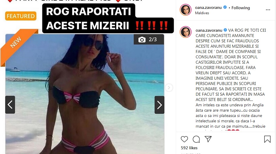 Oana Zăvoranu, imaginea unui site de escorte. Vedeta a cerut ajutorul celor care o urmăresc. “Îmi sună telefoanele noaptea ca la gară”