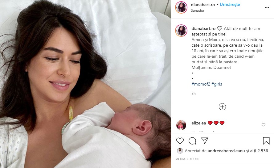 Prima imagine cu fetița nou-născută a Dianei Bart. ”Atât de mult te-am așteptat și pe tine!”
