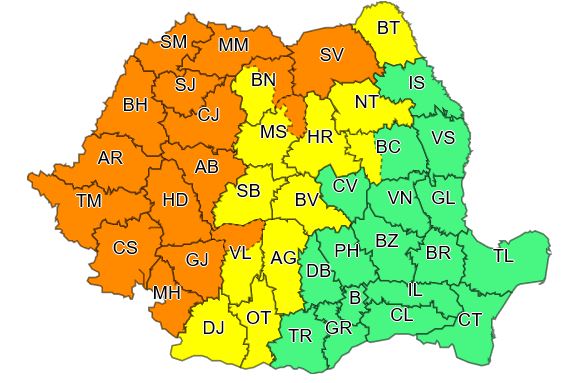 O nouă alertă meteo. 16 județe se află sub cod portocaliu de vijelii