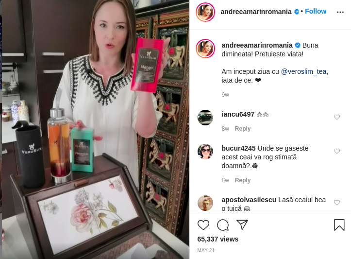 Ce a răspuns Andreea Marin atunci când a fost întrebată de ce face publicitate mascată la un ceai de slăbit