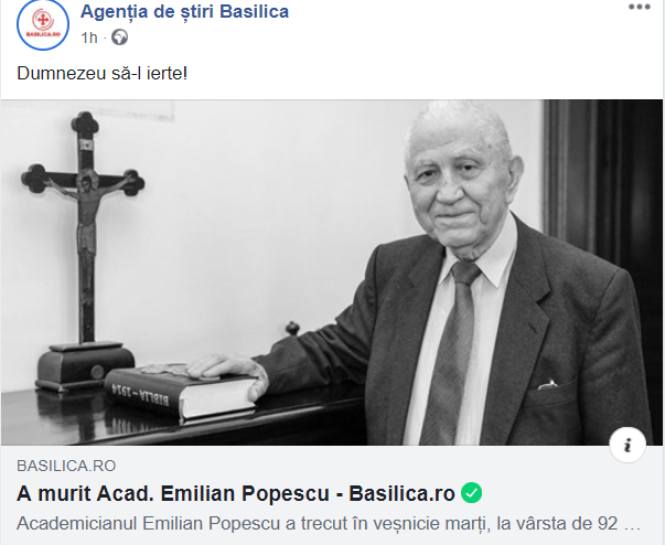 Academicianul Emilian Popescu a murit la vârsta de 92 de ani