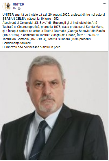 A murit actorul Şerban Celea. Avea 68 de ani