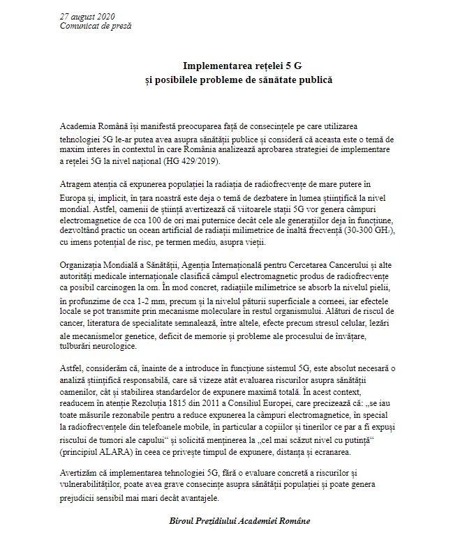 Academia Română și-a retras comunicatul în care condamna tehnologia 5G. Șeful instituției: “Nu pot vorbi, fiind istoric”