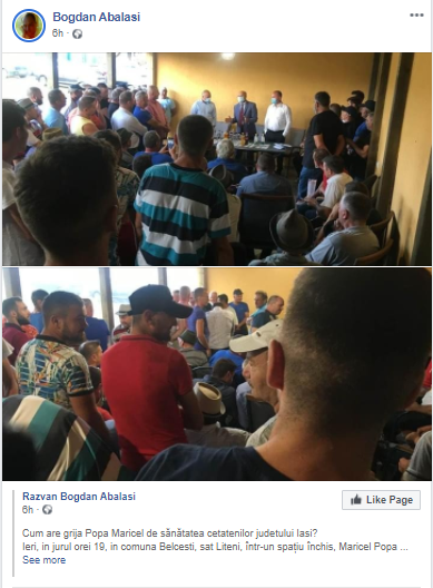 Întâlnire electorală, în spațiu închis, cu zeci de persoane care nu poartă mască de protecție. Șeful CJ Iași a organizat ședința