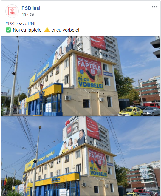 Bătălia electorală. PSD Iași a postat un banner chiar pe clădirea sediului PNL