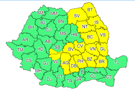 Cod galben de ploi torențiale, valabil din seara asta până vineri. Care sunt județele vizate