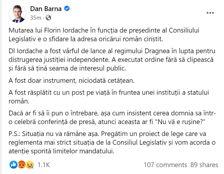 Florin Iordache, autorul controversatei OUG 13, a câștigat șefia pe viață a Consiliului Legislativ
