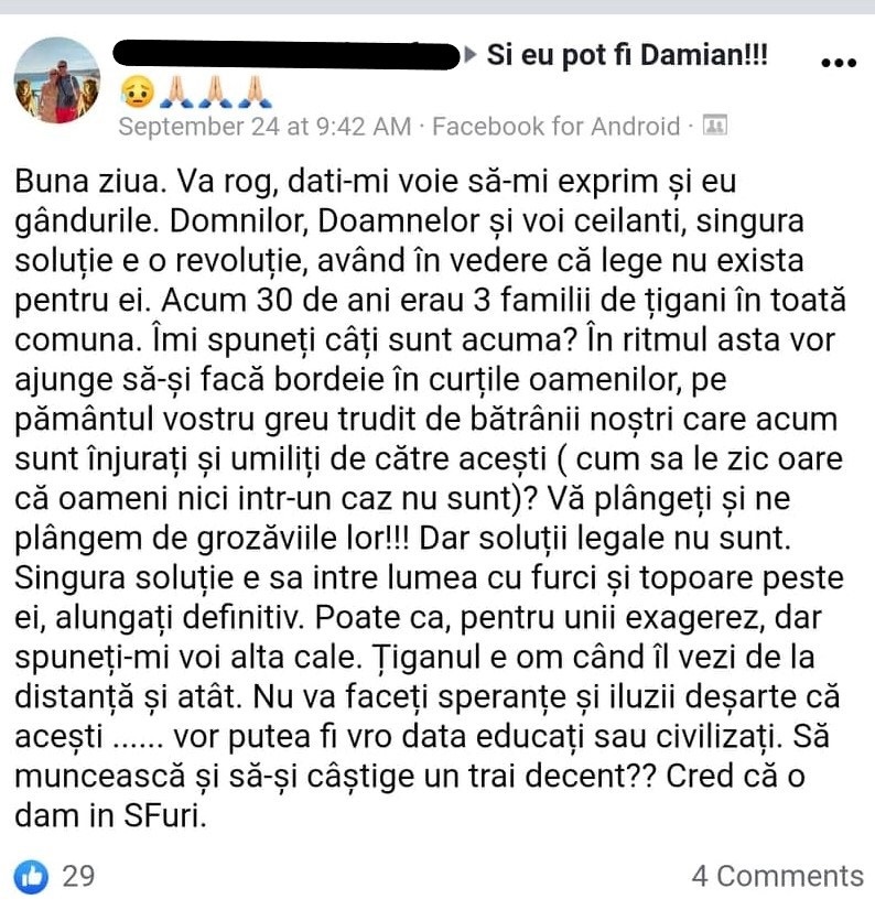 Metoda Bolintin. Românii dintr-un grup de Facebook propun expulzarea sau chiar incendierea romilor dintr-o comună din Neamț