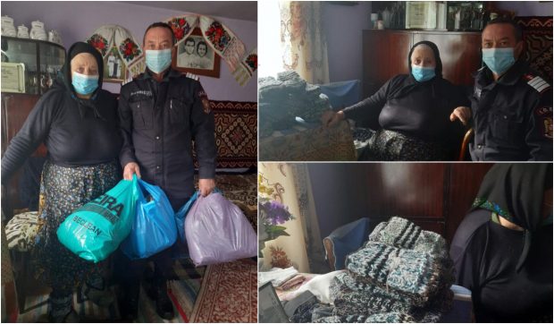 Lelea Floarea a lui Șarmaric a croșetat 40 de perechi de ștrimpi de lână pentru toți pompierii din Sângeorz Băi
