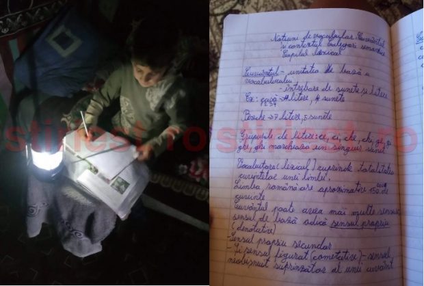 Cinci fraţi învaţă pe un singur telefon, la lumina lanternei. “Ştiţi ce mi-aş dori eu?! Să am lumină, să nu mai fug la vecinul să încarc telefonul”