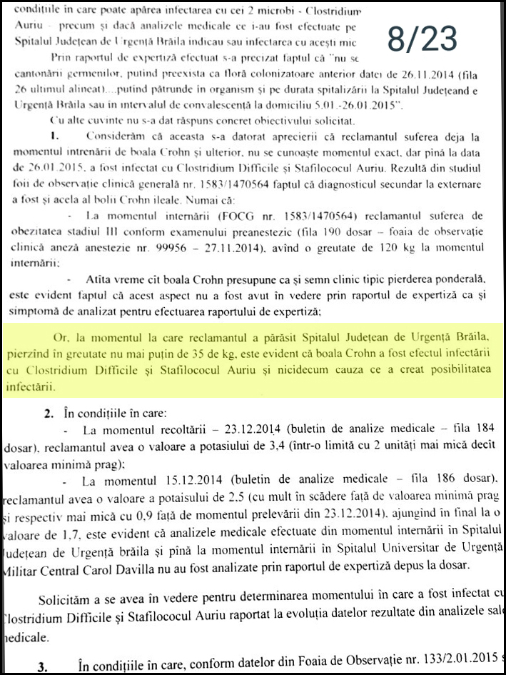 Două cazuri identice de infectare nosocomială, două sentințe diferite: daune de 521.000 euro la Bacău, daune, acum câteva zile, de 2.200 euro la Brăila