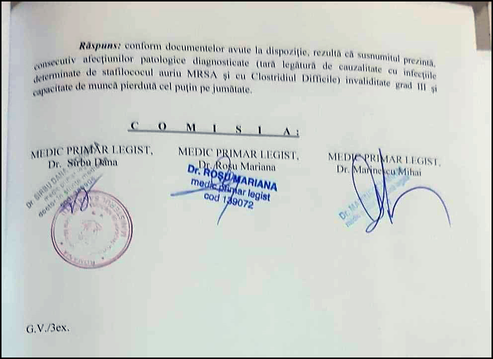 Două cazuri identice de infectare nosocomială, două sentințe diferite: daune de 521.000 euro la Bacău, daune, acum câteva zile, de 2.200 euro la Brăila