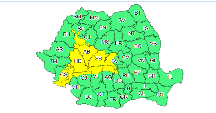 Cod galben de ninsori în 11 județe, de vineri până sâmbătă la prânz. Cele mai afectate zone