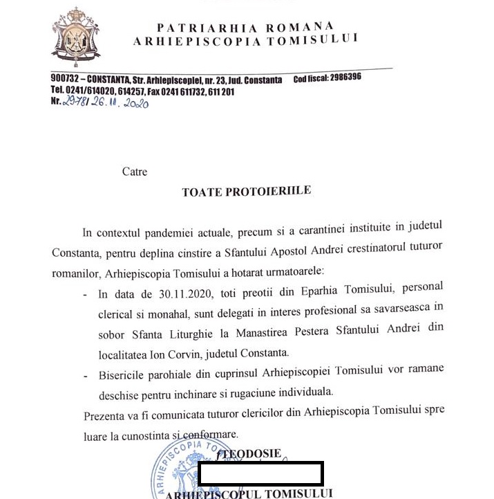 ÎPS Teodosie le-a transmis preoților și călugărilor din eparhie să meargă pe 30 noiembrie la Peștera Sfântul Andrei