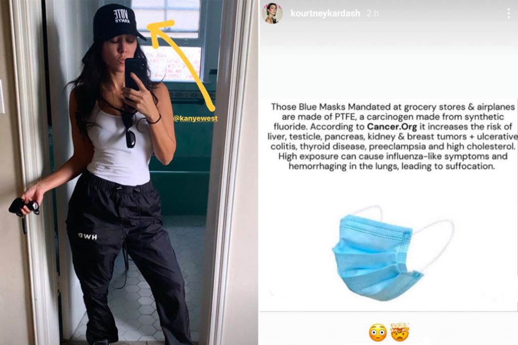 Kourtney Kardashian a promovat o teorie a conspirației care susține că purtarea măștilor sanitare poate duce la cancer. “E inacceptabil, nu există nicio dovadă”