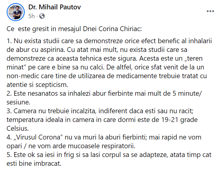 Corina Chiriac, criticată de medici după ce a promovat un leac băbesc pe post de tratament anti COVID