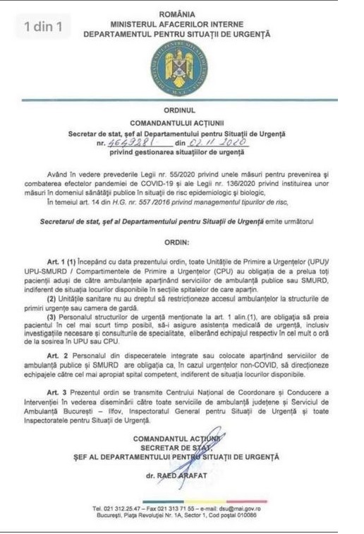 DOCUMENT care arată cât de gravă e situația: Arafat ordonă spitalelor să nu mai refuze pacienții aduși cu ambulanțele, chiar dacă nu mai au locuri