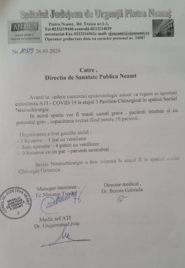 DSP Neamț: Spitalul Județean nu avea aviz pentru modificările la etajul care a ars sâmbătă! “Ne-au anunțat doar verbal, nu am știut că au mutat pacienții”