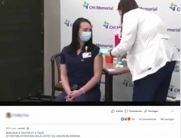 Imagini cu o infirmieră care leșină după ce i-a fost administrat vaccinul anti-COVID, rupte din context