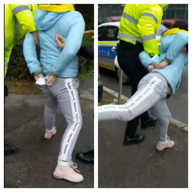 VIDEO | O femeie din Oradea care nu purta mască de protecție a fost încătușată de polițiști în mijlocul străzii