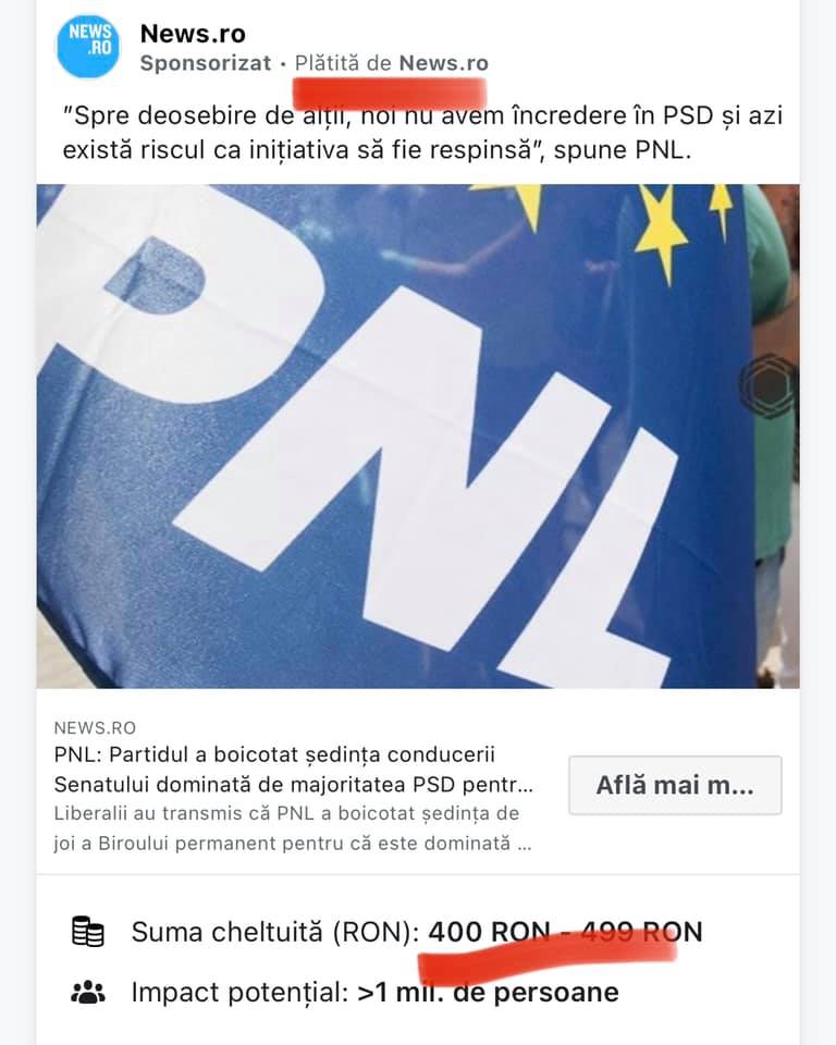 Agenția News.ro, zeci de știri sponsorizate pe Facebook, fără marcaj publicitar, despre acțiunile lui Klaus Iohannis, ale Guvernului Orban sau ale PNL