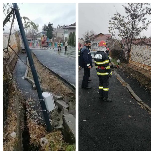 VIDEO | Alunecare de teren în Vâlcea. O stradă a fost afectată, iar circulația este îngreunată