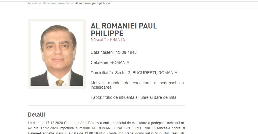 Prințul Paul, dat în urmărire internațională, după ce a fost condamnat la 3 și 4 luni de închisoare în dosarul Ferma Băneasa