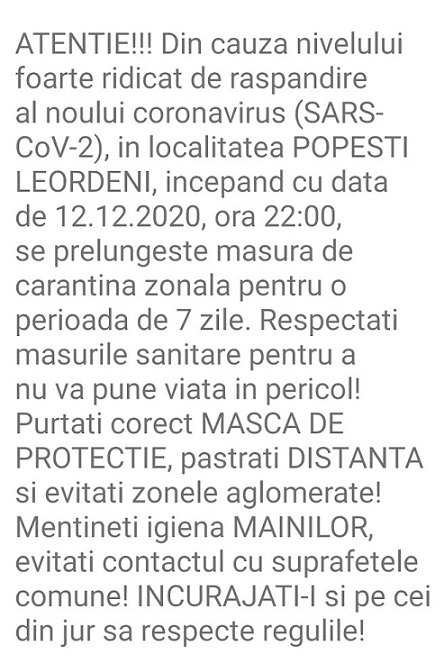 Carantina a fost prelungită cu șapte zile în mai multe localități din Ilfov. Lista comunelor și orașelor vizate de măsură