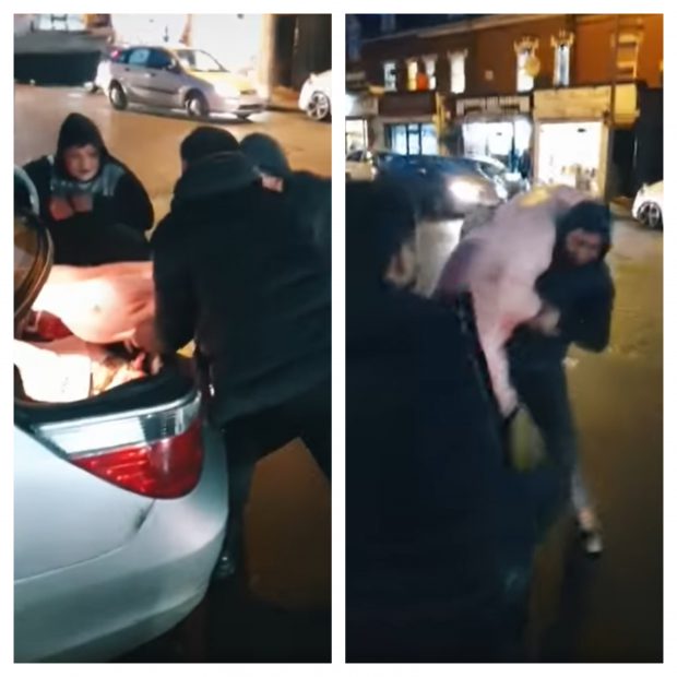 VIDEO  | Imagini virale. Trei români au ieșit la plimbare cu porcul pe străzile Londrei