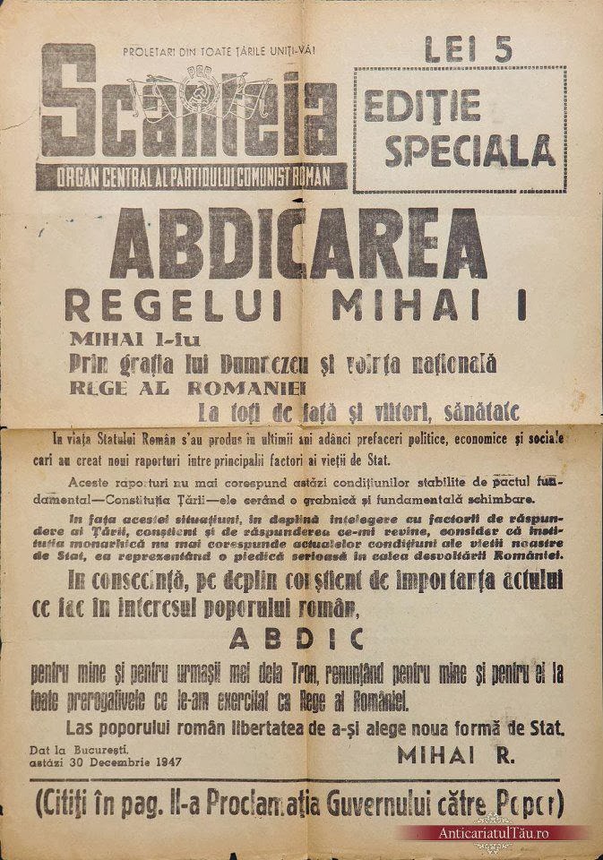 73 de ani de la 30 decembrie 1947, ziua în care comuniștii l-au șantajat pe Regele Mihai să abdice