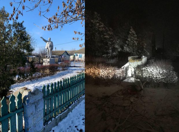 A căzut ultima statuie publică a lui Lenin din Ucraina. Era la câțiva kilometri de România
