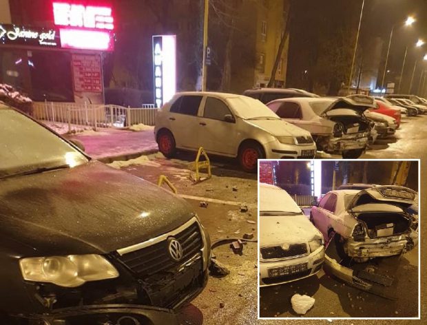 O șoferiță beată a lovit cu un Mini Cooper șapte mașini parcate una lângă alta, la Brașov | VIDEO