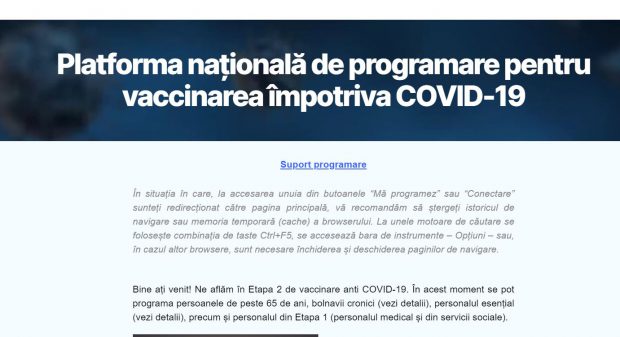 Platforma online pentru programări la vaccinarea anti-COVID, nefuncțională în această dimineață „din cauza unor probleme tehnice”
