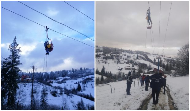 VIDEO | 74 de ucraineni, rămași peste două ore în telescaunul defect. 13 copii și 3 gravide printre ei