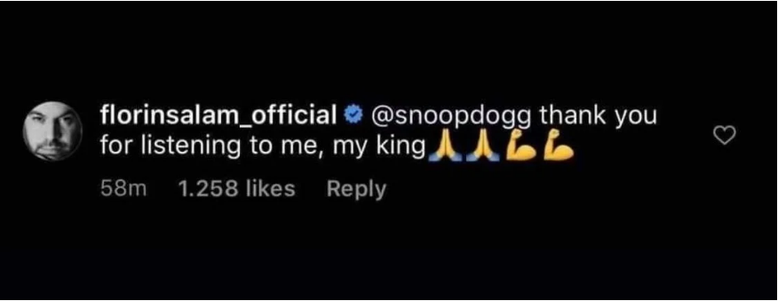 VIDEO | Mesajul lui Florin Salam pentru rapperul american Snoop Dogg: ”Îți mulțumesc că mă asculți, regele meu”