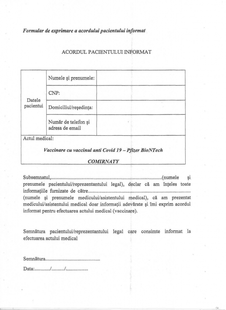 Cum arată formularele de vaccinare anti-COVID și de ce e bine să vii la centru cu ele deja completate