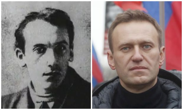 Poster cu șeful NKVD responsabil de ridicarea sistemului GULAG și de moartea a mii de oameni în secția de poliție unde a fost judecat Navalnîi