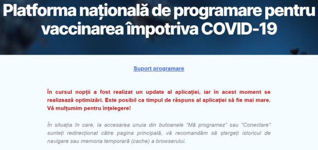 Noi întreruperi în funcționarea platformei de programări pentru vaccinare