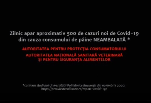 Publicitate mincinoasă care susține că 500 de oameni se îmbolnăvesc zilnic cu COVID, din cauza pâinii neambalate. Arafat cere CNA retragerea spotului