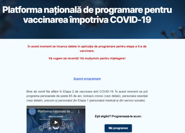 Platforma online pentru prograrmări la vaccinare nu a funcționat aproape două ore